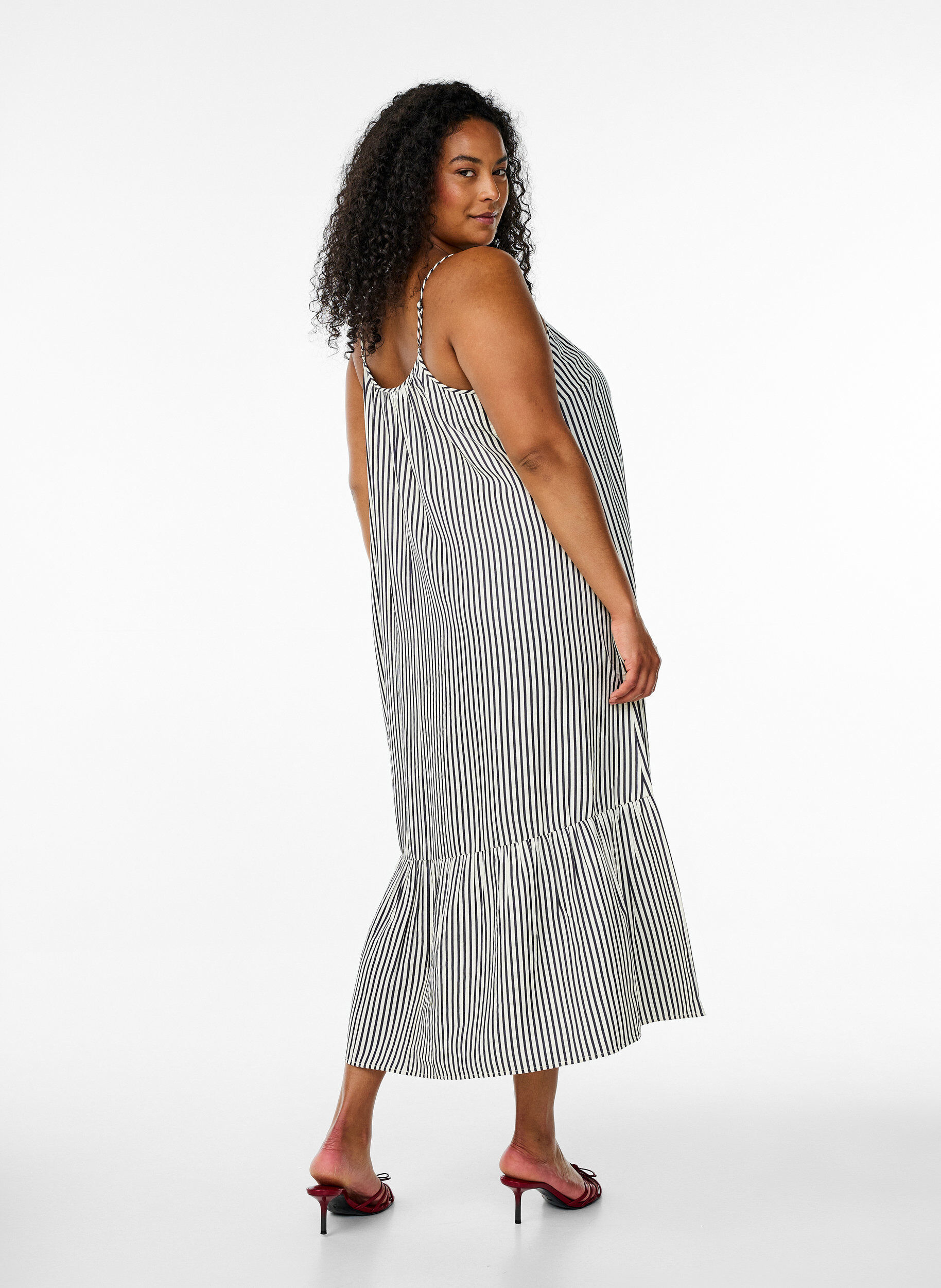 ZizziSommerkleid mit Streifen und A-Linie, Schwarz, Model image number 1