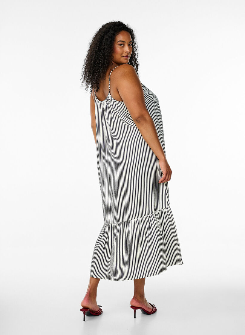 Sommerkleid mit Streifen und A-Linie, Schwarz, Model image number 1