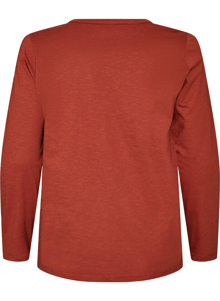 Langarmshirt mit V-Ausschnitt und Kn&ouml;pfen, Braun, Packshot image number 1