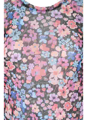 Enganliegende Mesh-Bluse mit Blumenmuster, Flower AOP, Packshot image number 2