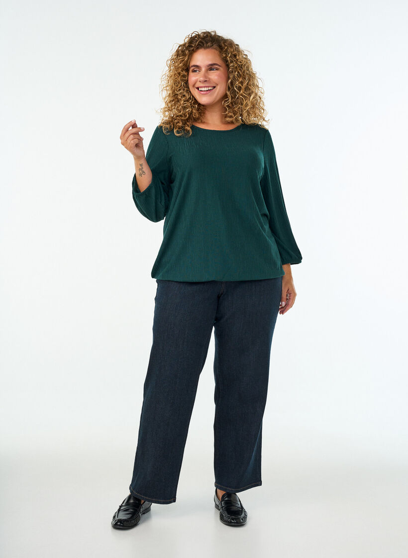 Bluse mit Struktur und 3/4-&Auml;rmeln, Gr&uuml;n, Model image number 1
