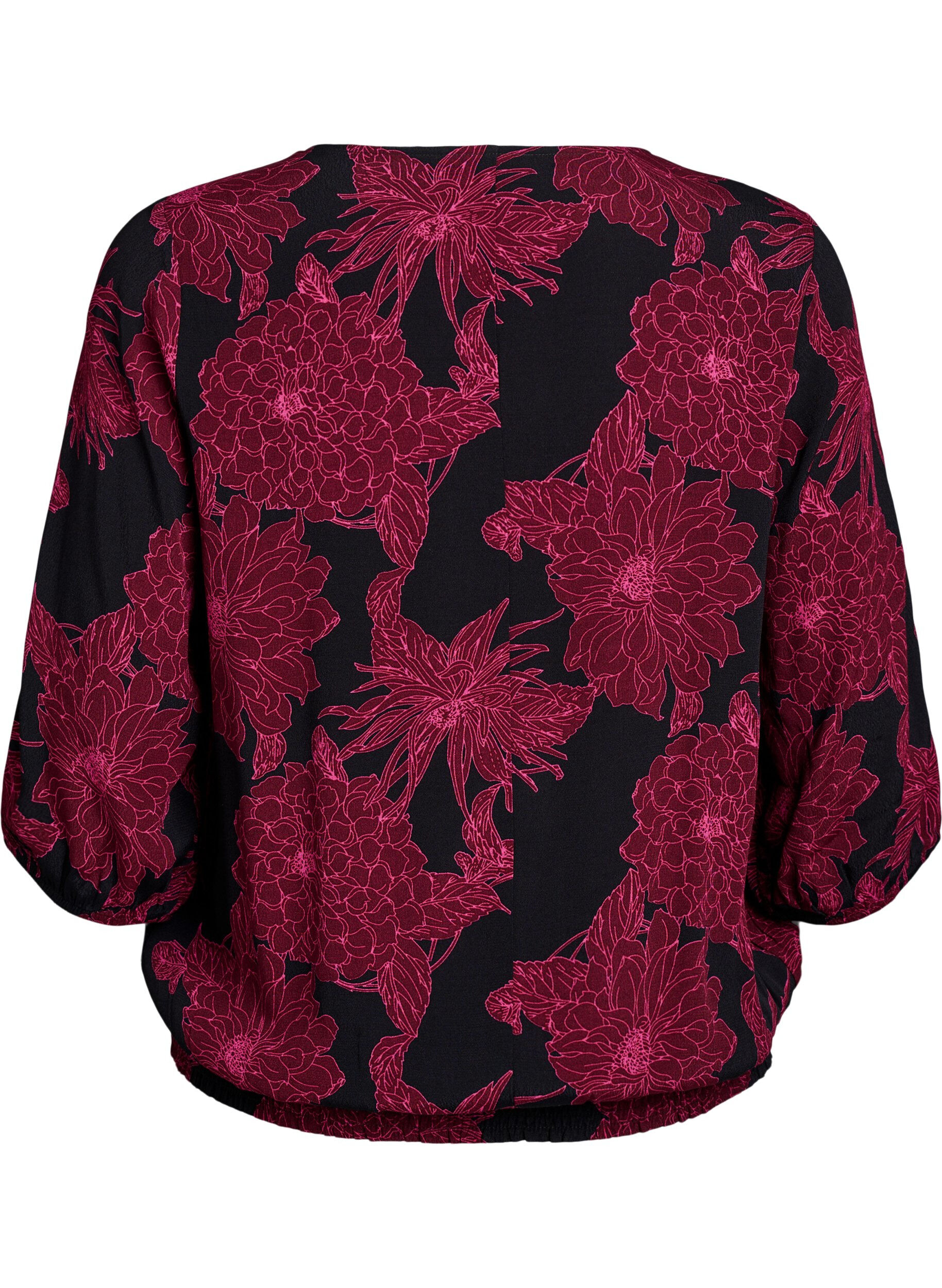 ZizziBluse aus Viskose mit Blumenmuster und Smok, Dunkles Bordeaux, Packshot image number 1