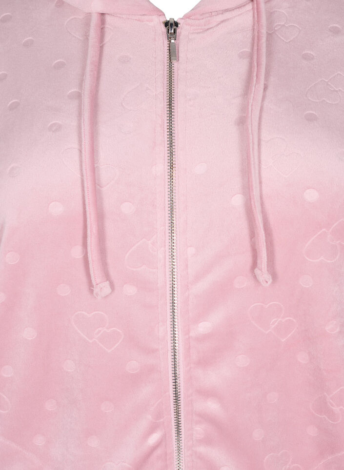 Strickjacke aus Velours mit Kapuze und Taschen, Pink, Packshot image number 2