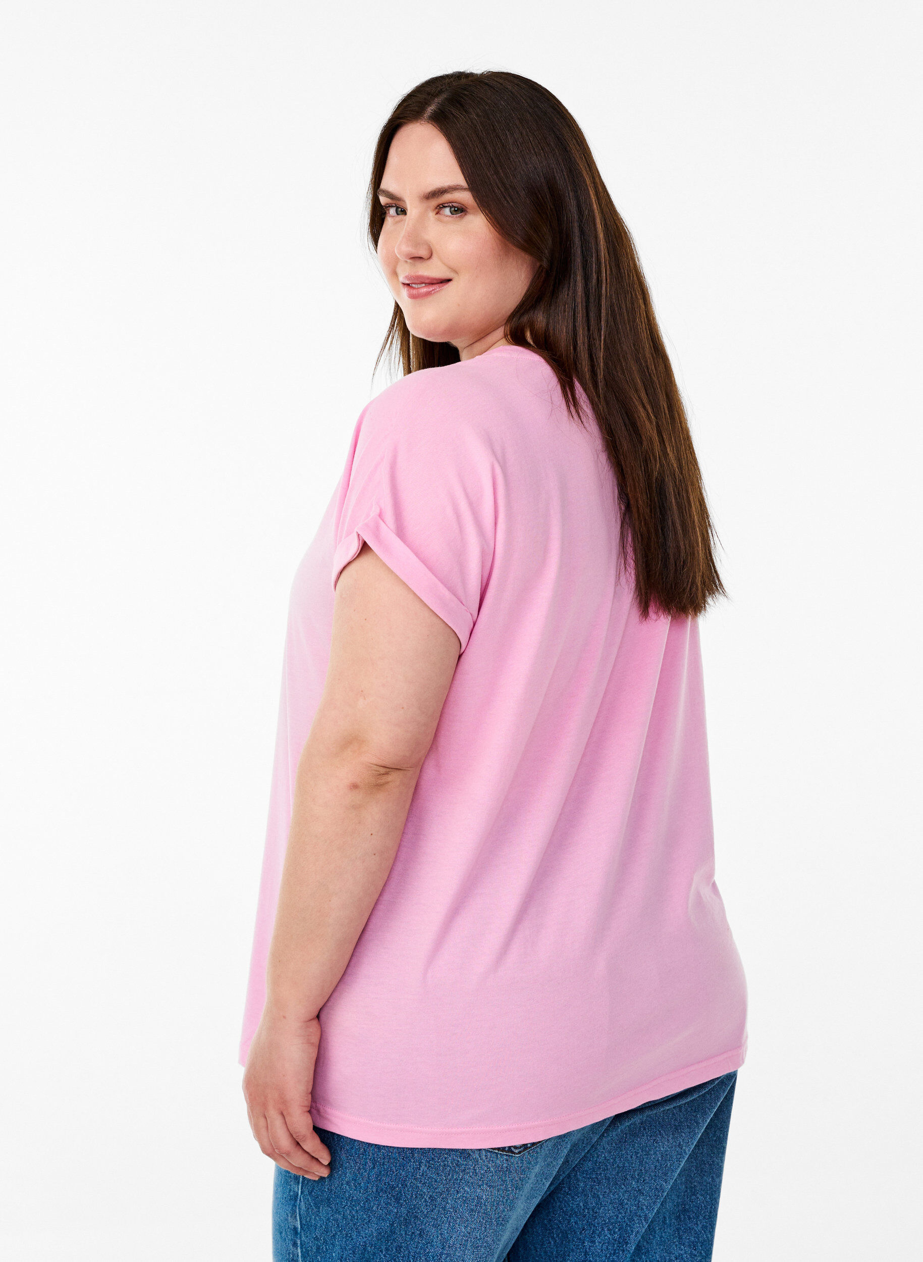 ZizziKurz&auml;rmeliges T-Shirt aus einer Baumwollmischung, Pink, Model image number 2