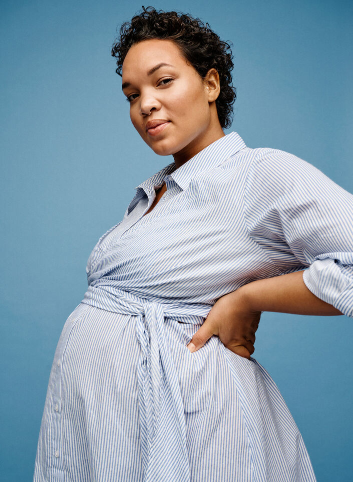 Schwangerschafts-Hemdkleid aus Baumwolle, Blue Stripe, Image