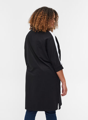 Baumwoll-Sweatkleid mit Reißverschluss und 3/4 Ärmeln, Black, Model image number 1