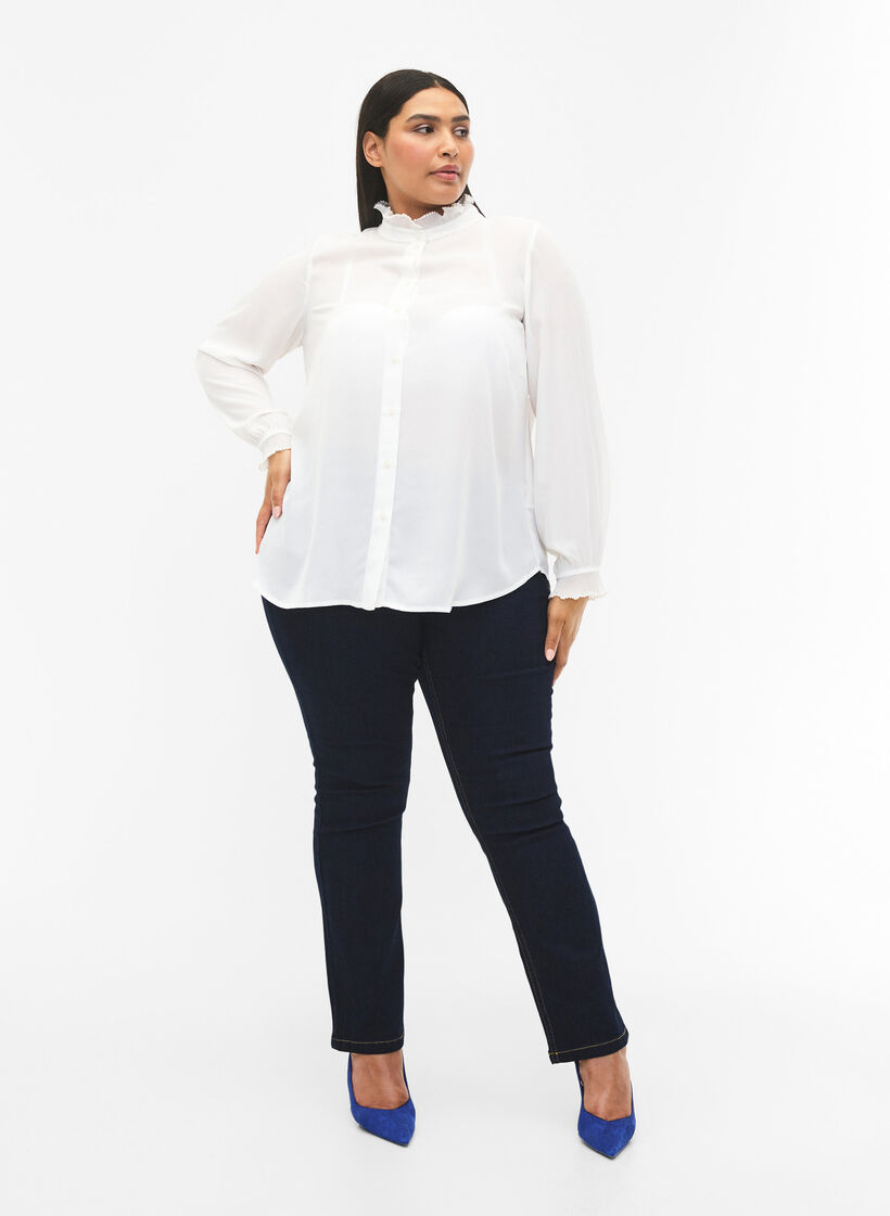  Hemdbluse mit Rüschendetail, Bright White, Model image number 4