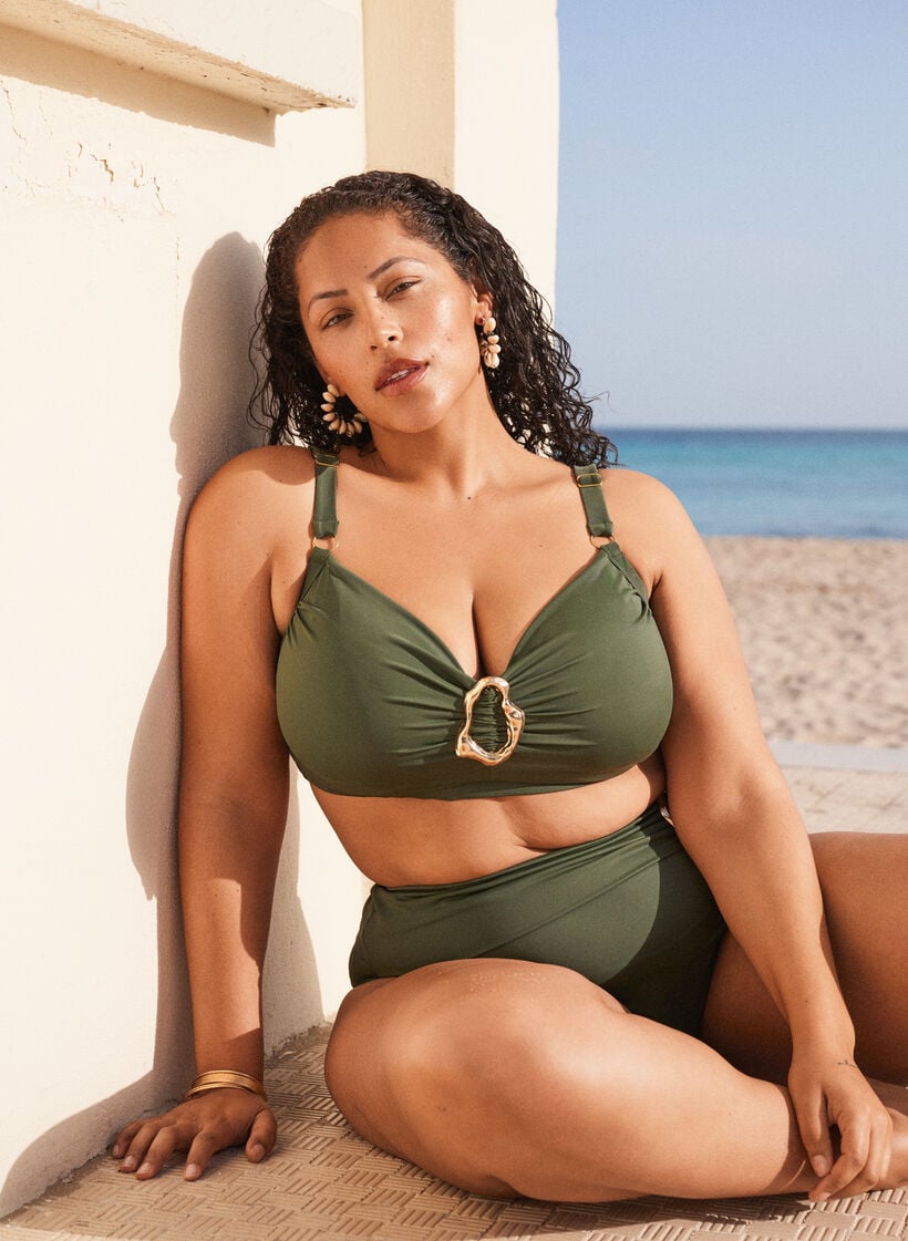 Hoch taillierter Tai-Bikini-Slip mit Golddetail, Gr&uuml;n, Image image number 0