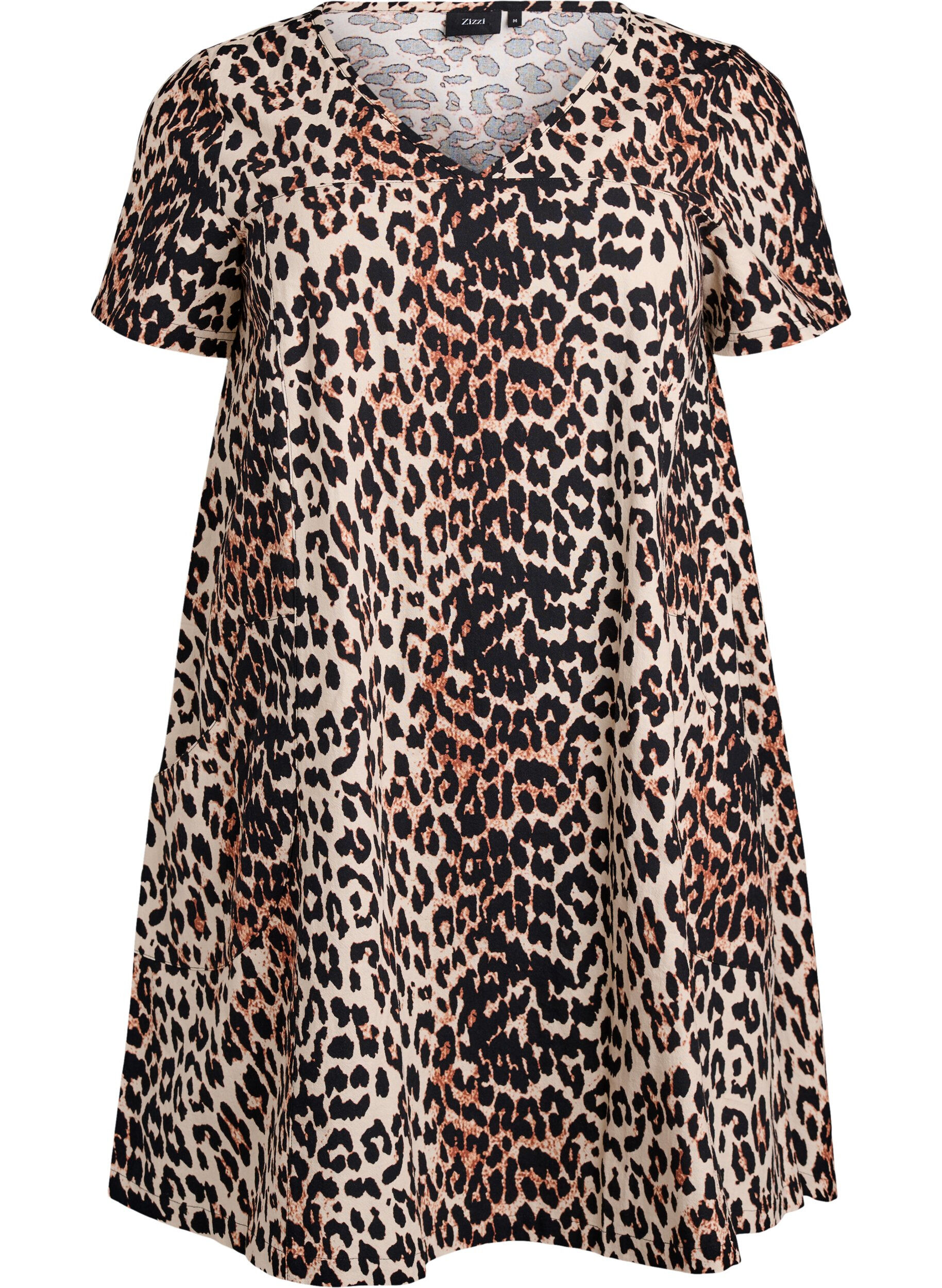 ZizziKurzes A-Linien-Kleid mit Leopardenmuster, Braun, Packshot image number 0