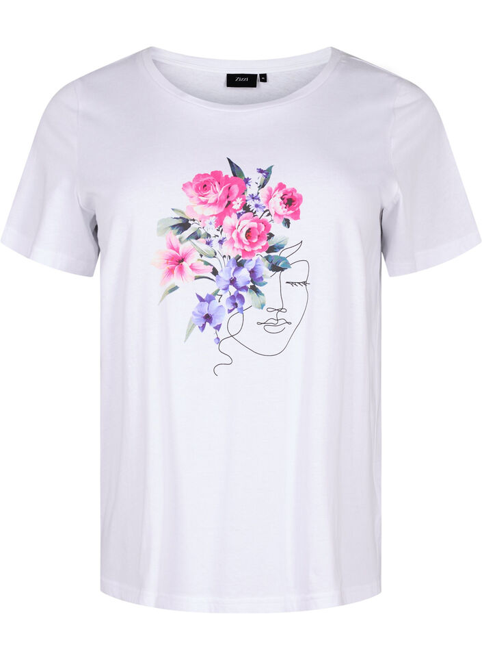 Baumwoll-T-Shirt mit Blumen- und Porträt-Motiv, B. White Face Flower, Packshot image number 0