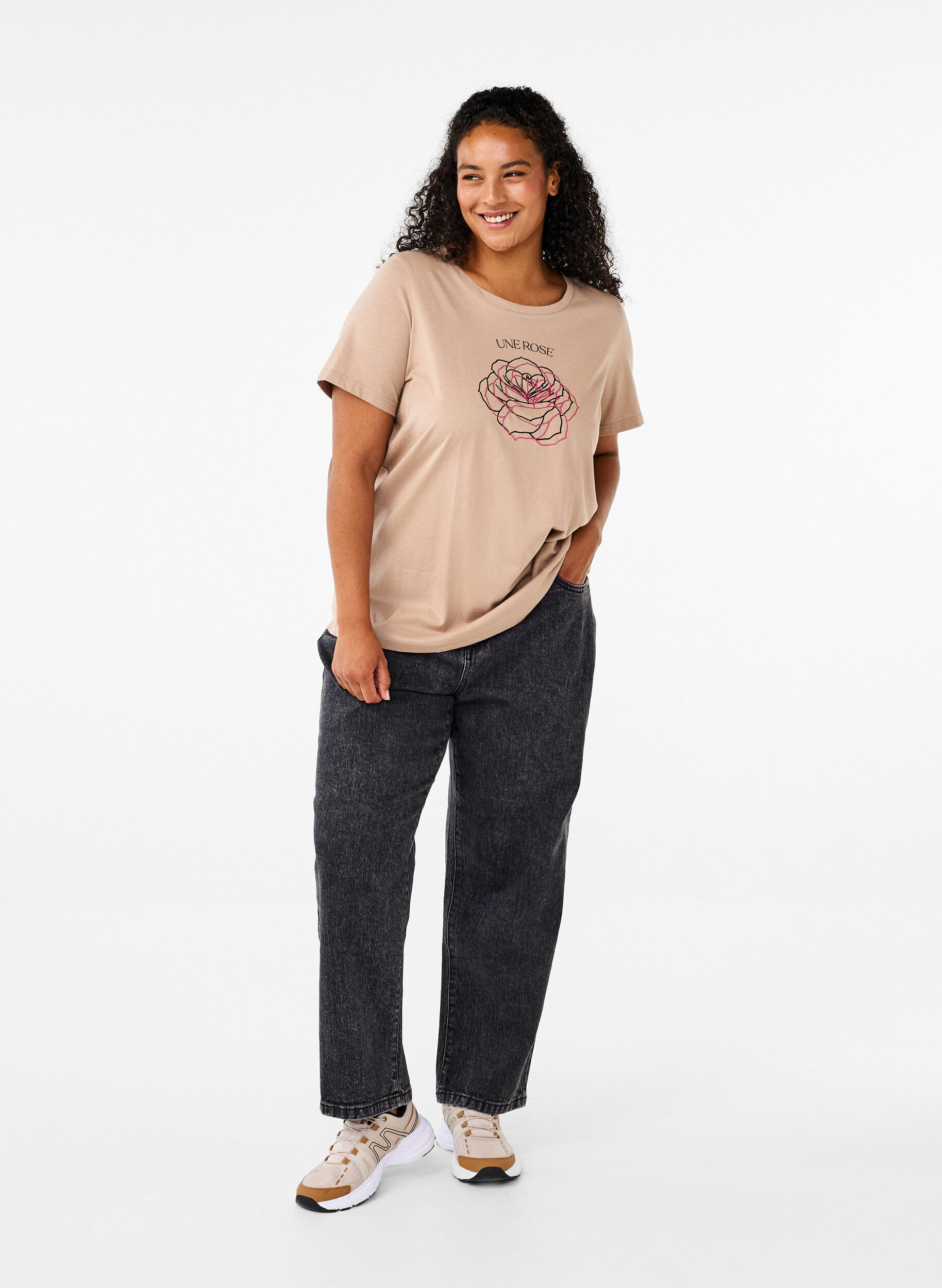 ZizziBaumwoll-T-Shirt mit Druck, S. Mink w. Flower, Model image number 2