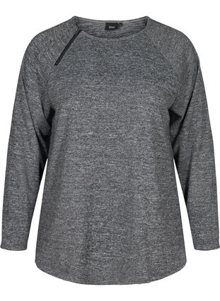 Melierte Bluse mit Reißverschlussdetail, Dark Grey Melange, Packshot image number 0