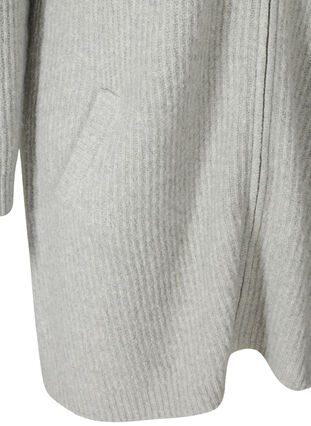 Langer Strickcardigan mit Kapuze und Reißverschluss, Light Grey Melange, Packshot image number 3