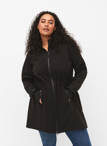 Softshell-Jacke mit abnehmbarer Kapuze, Black, Model image number 0