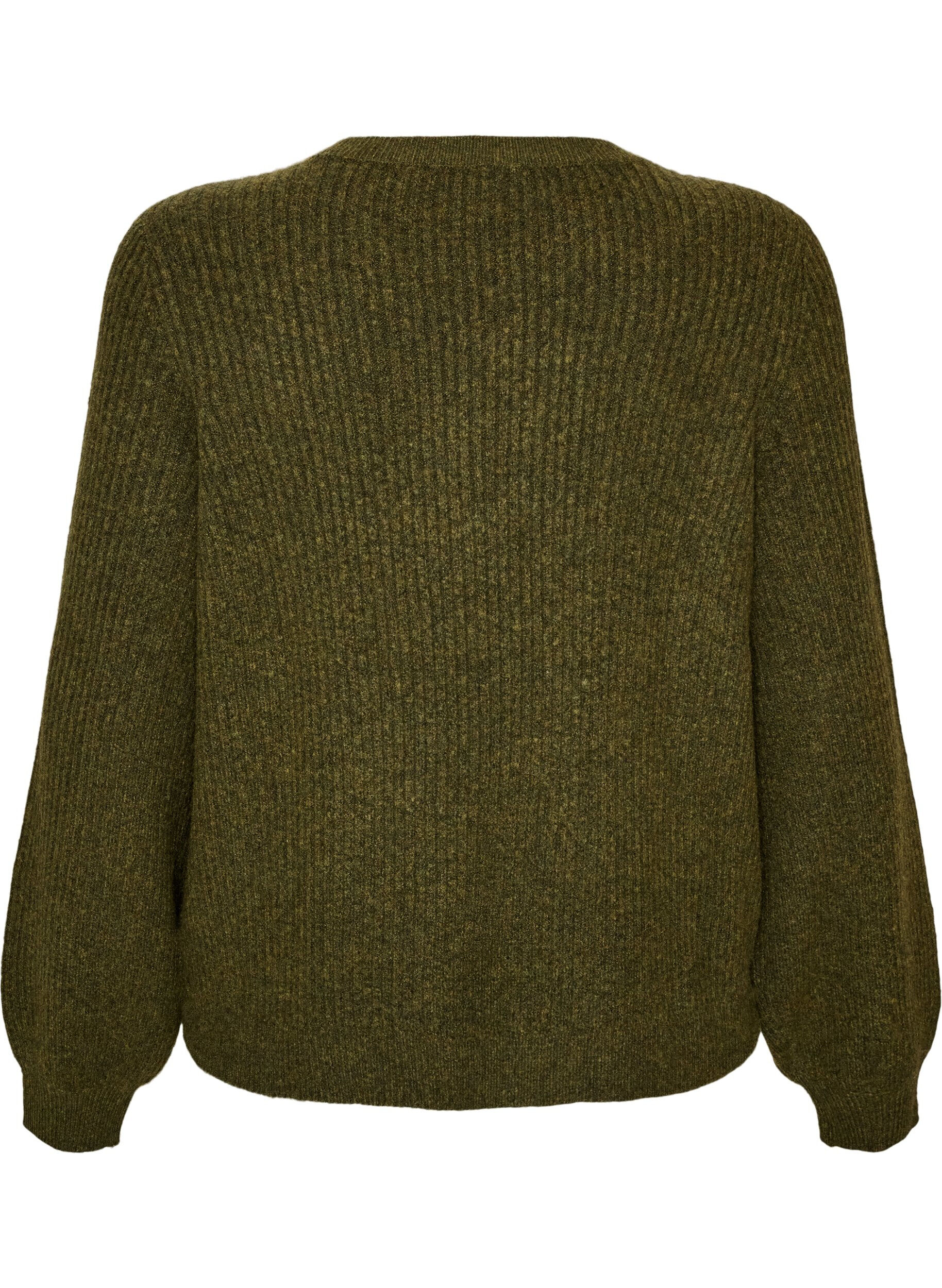 ZizziGerippter Pullover mit Ballon&auml;rmeln, Gr&uuml;n, Packshot image number 1