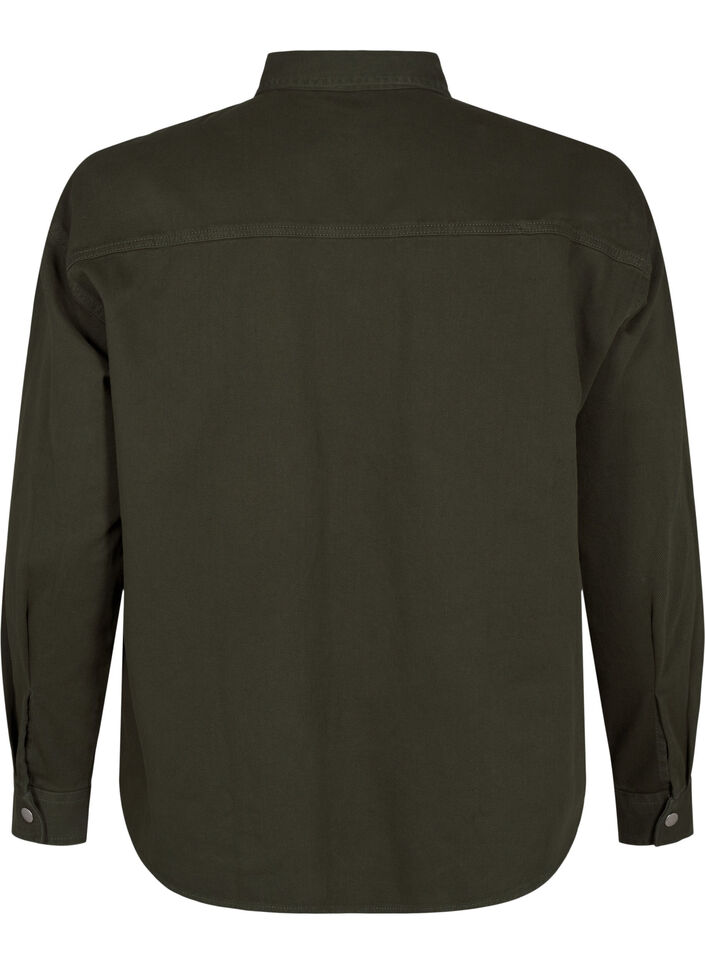 Unifarbenes Jeanshemd mit Brusttaschen, Forest Night, Packshot image number 1