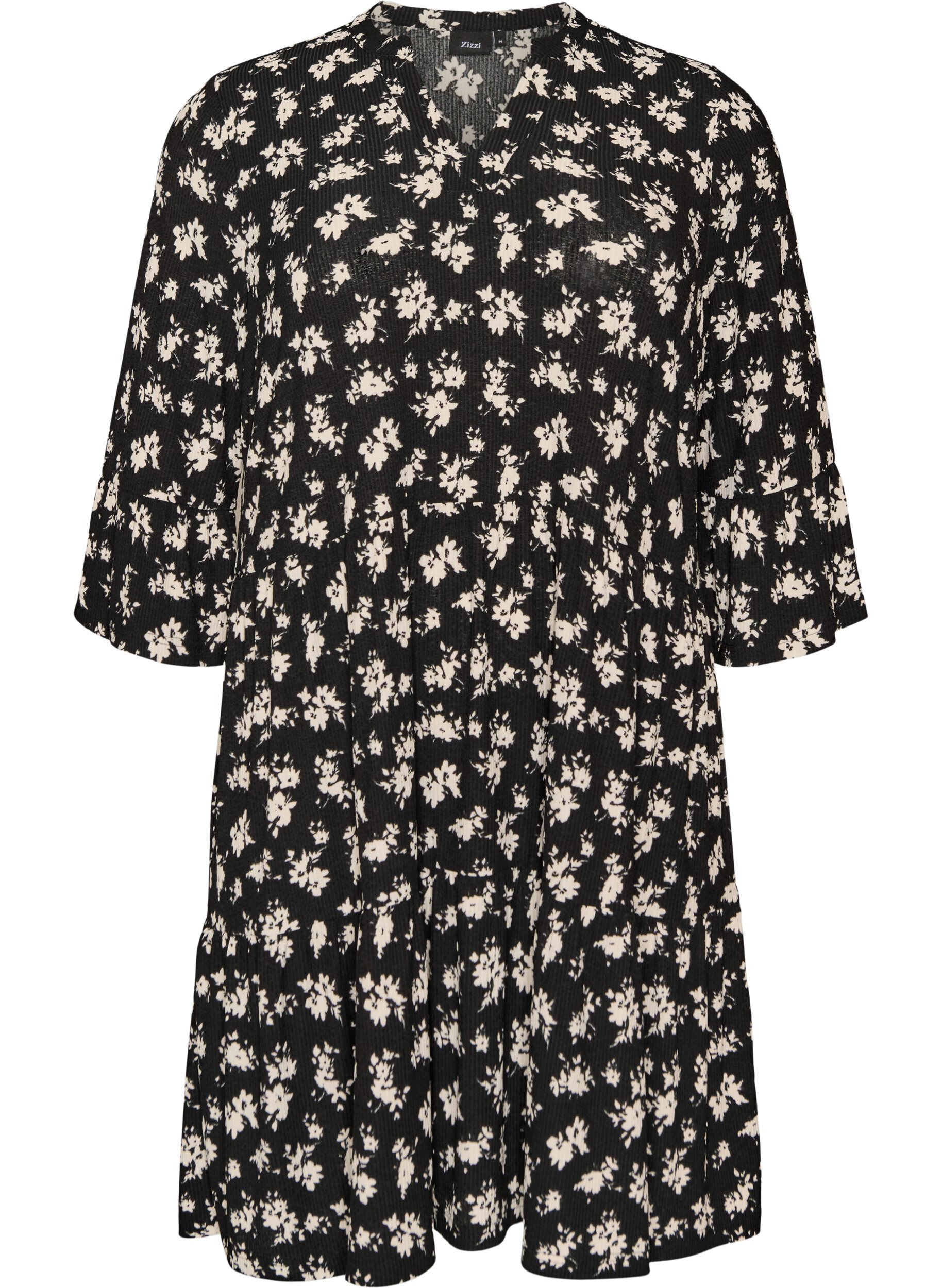 ZizziKurzes A-Linien-Kleid aus Jersey mit Allover-Print, Schwarz, Packshot image number 0