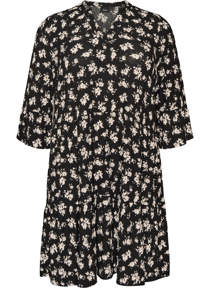 Kurzes A-Linien-Kleid aus Jersey mit Allover-Print, Schwarz, Packshot image number 0