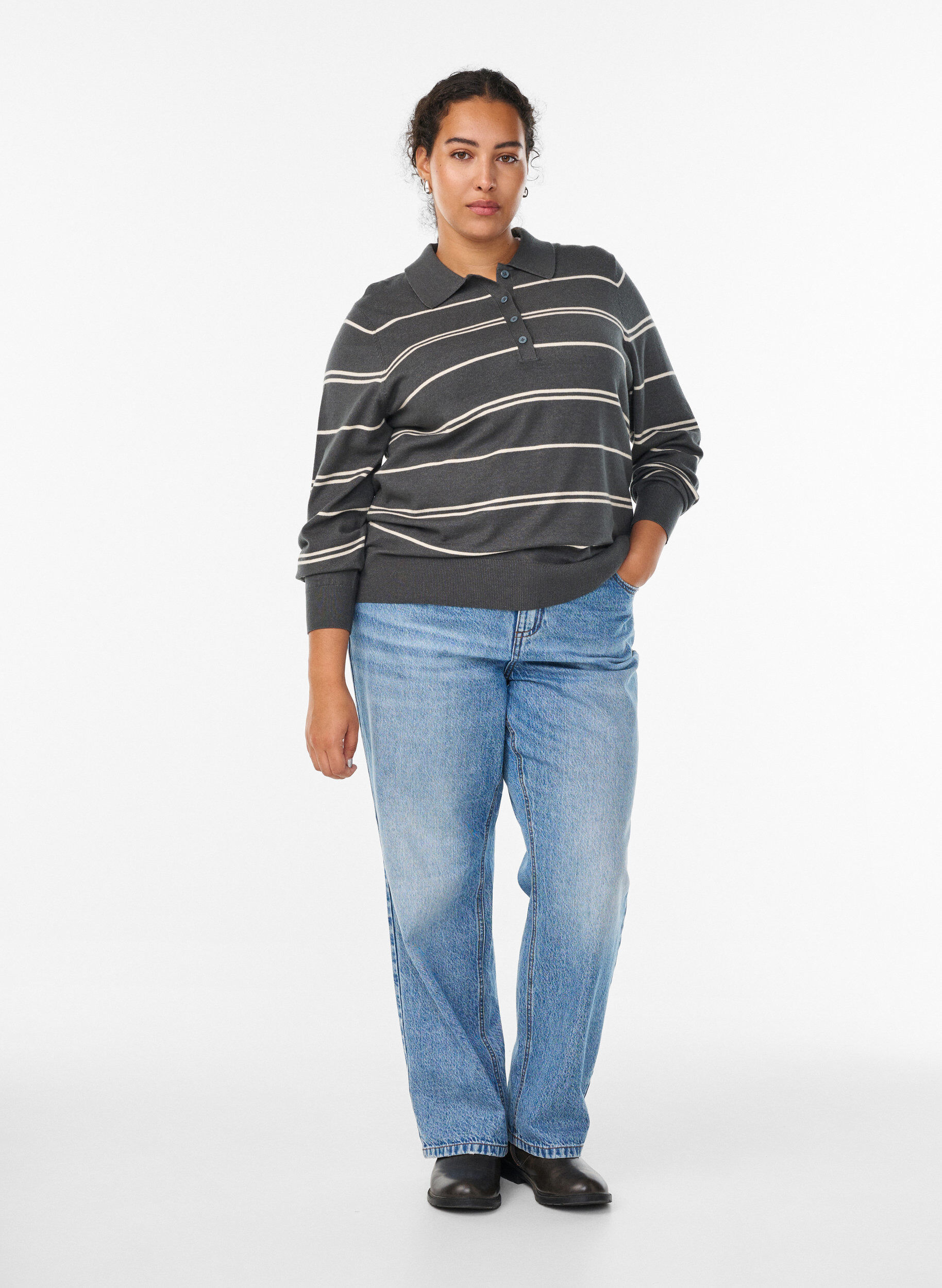 ZizziStrickbluse mit Kragen, Gr&uuml;n, Model image number 1