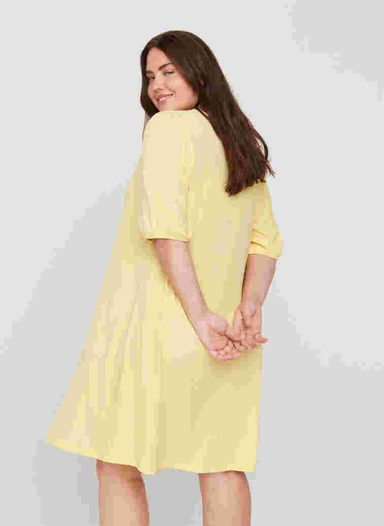 Kleid mit Puffärmeln und V-Ausschnitt, Mellow Yellow, Model image number 1