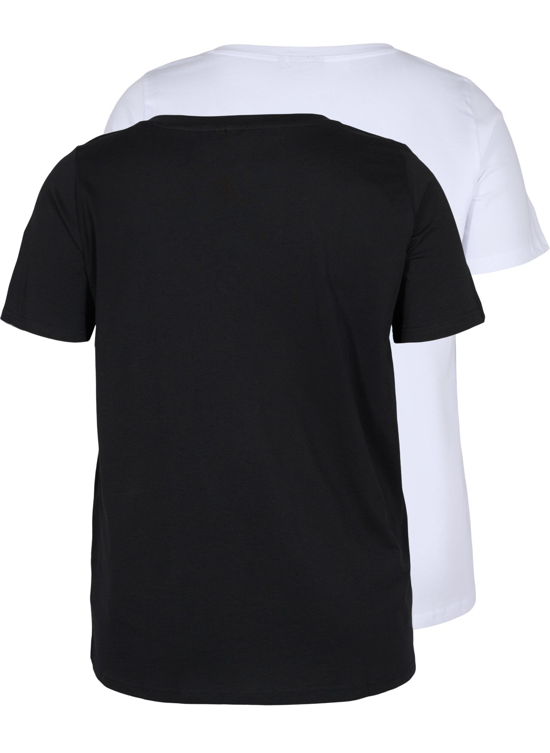 Zizzi2er-Pack basic T-Shirts aus Baumwolle, Black/Bright W, Packshot image number 1