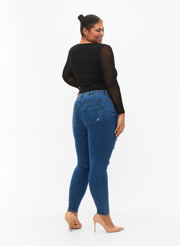 Eng anliegende Jeans mit Schlitzen, Blue denim, Model image number 1