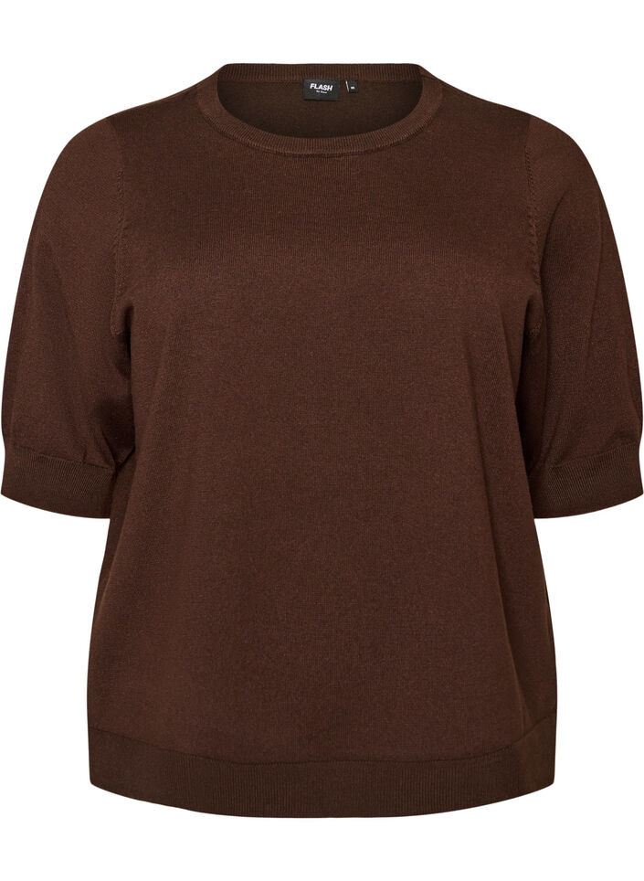 Fein gestrickte Bluse mit kurzen &Auml;rmeln, Braun, Packshot image number 0