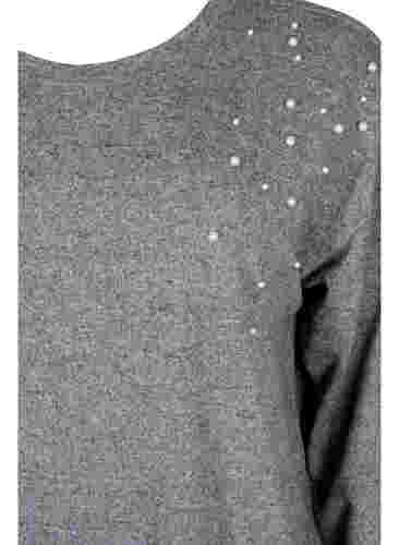 Langarmbluse mit Perlendetails, Medium Grey Melange, Packshot image number 2