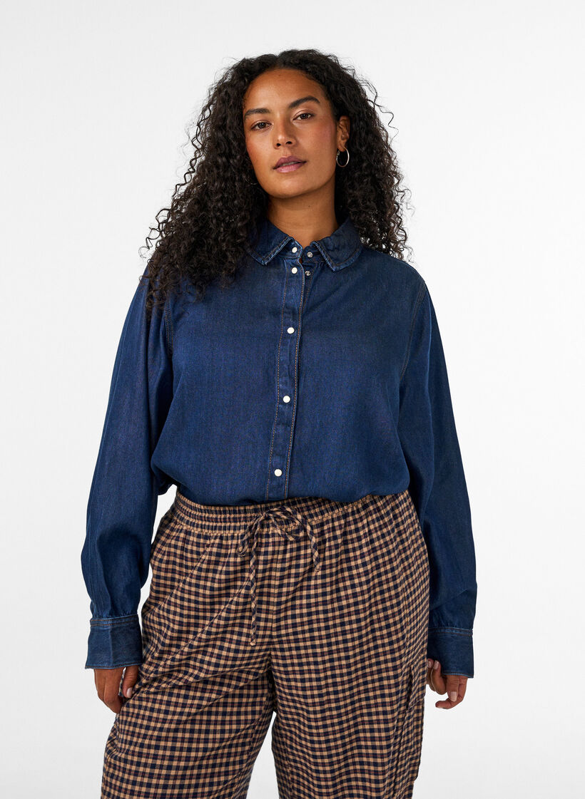 Jeanshemd aus Lyocell mit Druckkn&ouml;pfen, Blau, Model image number 0