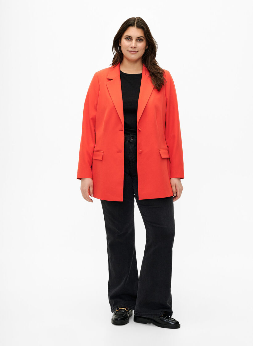 Klassischer Blazer mit Knopfverschluss, Orange.com, Model image number 2