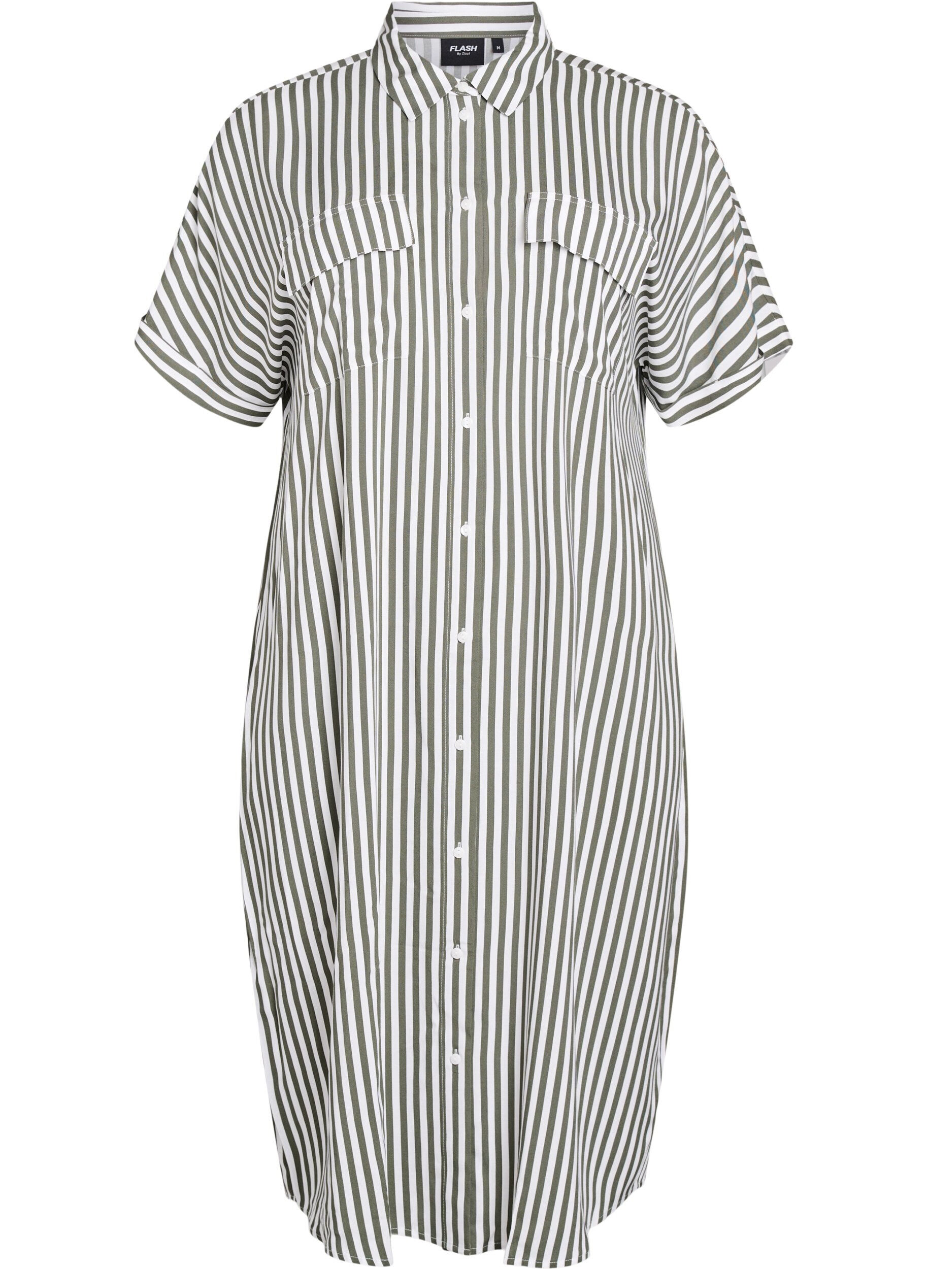 ZizziFLASH - Langes Hemdkleid mit kurzen &Auml;rmeln, Gr&uuml;n, Packshot image number 0