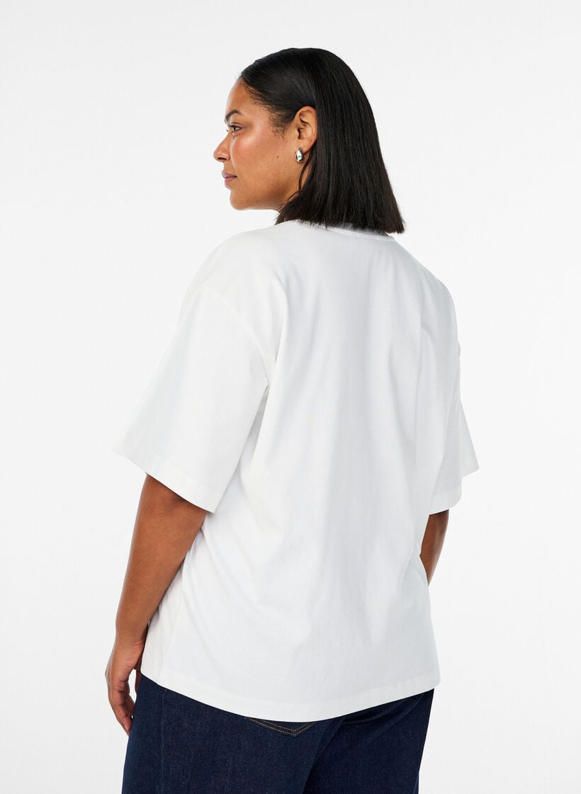 Oversize-T-Shirt mit halben Ärmeln, Weiß, Model image number 2