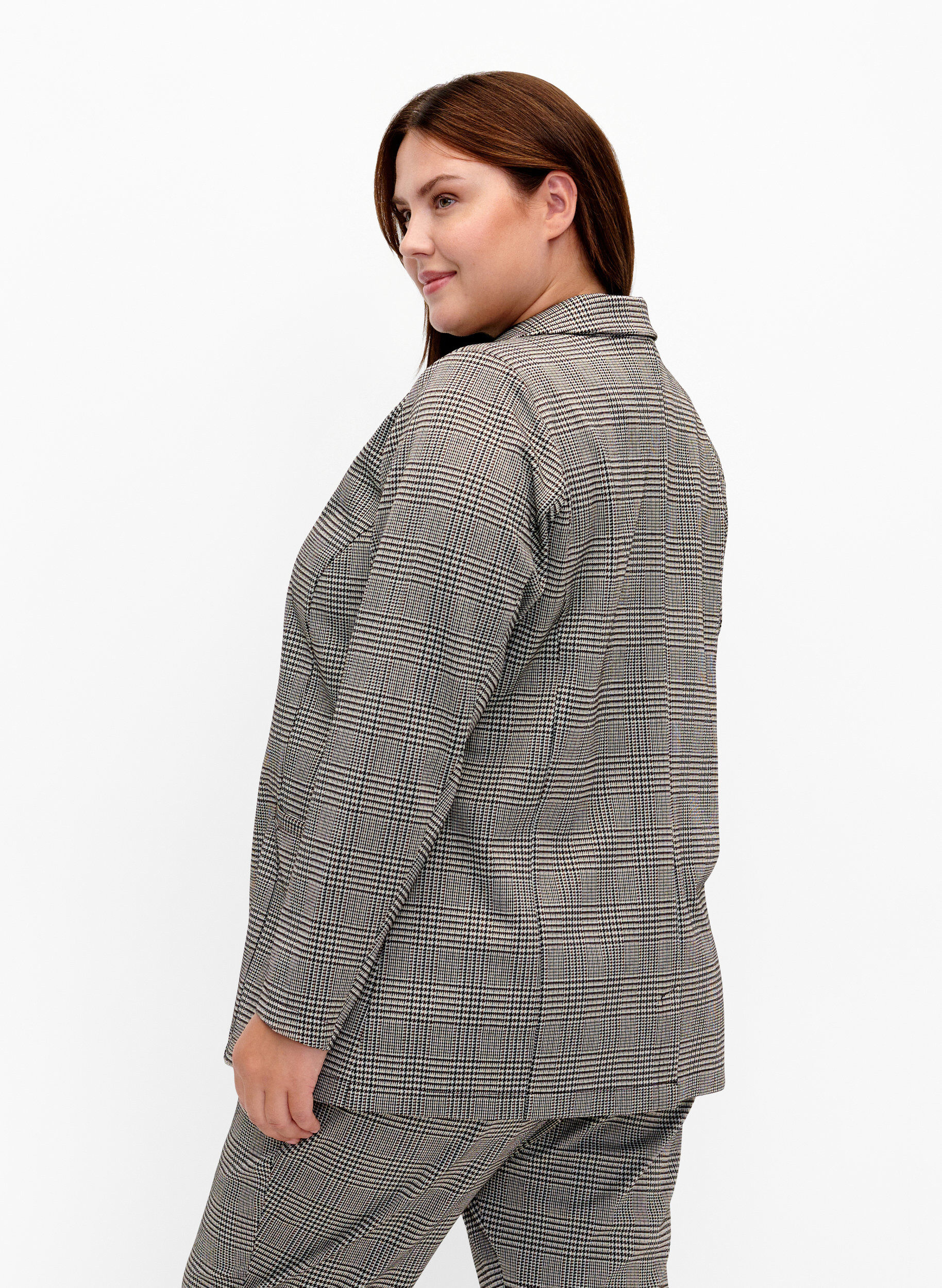 ZizziKarierter Blazer mit Knopfverschluss, Beige Brown Check, Model image number 1