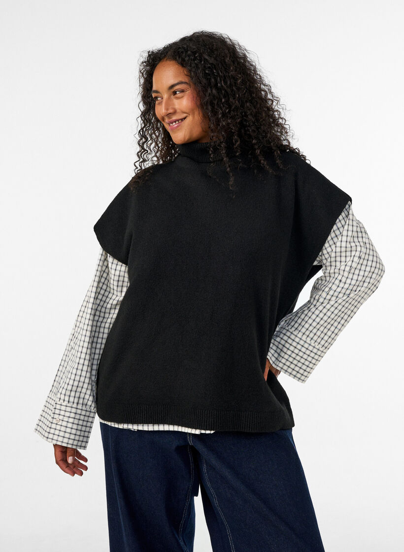 Strickweste mit Rollkragen, Schwarz, Model image number 0