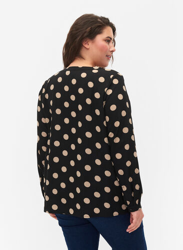 FLASH – Langärmlige Bluse mit Druck, Black Brown Dot, Model image number 1