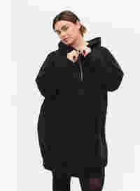 Pulloverkleid mit Kapuze und Reißverschluss, Black, Model