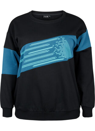 Sweatshirt mit sportlichem Druck, Black Comb, Packshot image number 0