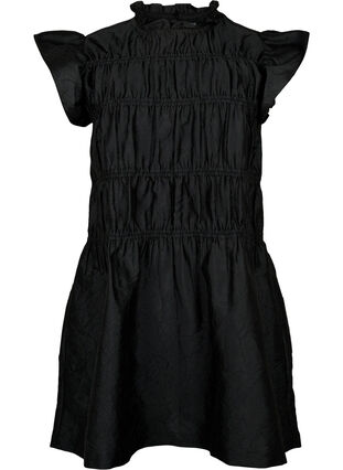 Kleid mit Rüschen und elastischen Schnittlinien, Black, Packshot image number 0
