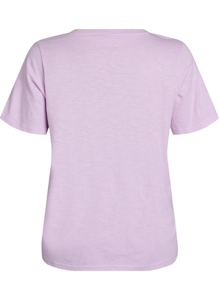 Kurz&auml;rmeliges Basic T-Shirt mit V-Ausschnitt, lila, Packshot image number 1