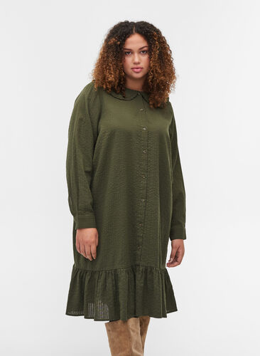 Kleid aus Baumwolle mit großem Rüschenkragen, Forest Night, Model image number 0