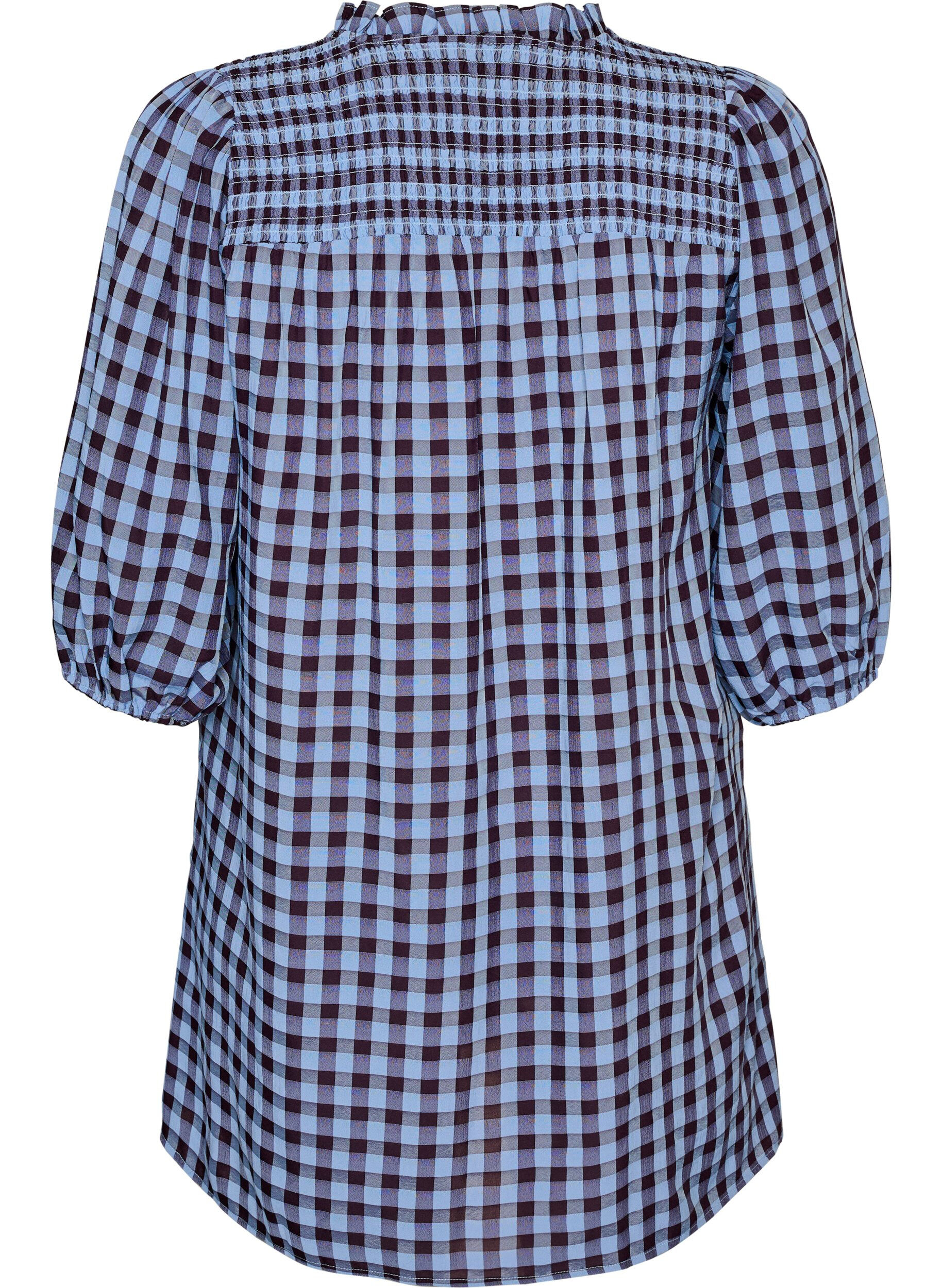 ZizziTunika mit Vichy-Karo und R&uuml;schenkragen, Blau, Packshot image number 1
