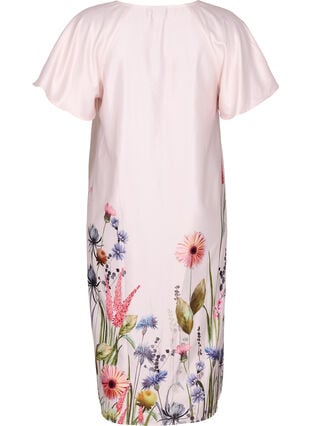 Midi-Kleid mit Blumendruck und kurzen Ärmeln, White Sand, Packshot image number 1