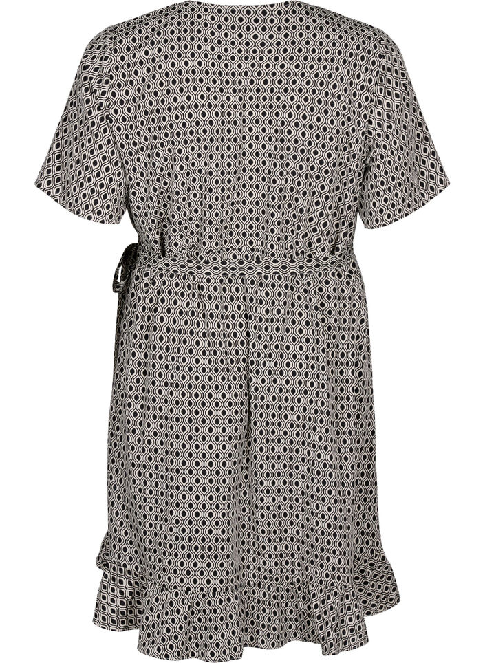 FLASH – Wickelkleid mit kurzen Ärmeln, Black White Graphic, Packshot image number 1