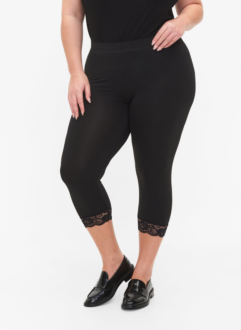 2er-Pack 3/4 Leggings mit Spitze, Black / Black, Model image number 2
