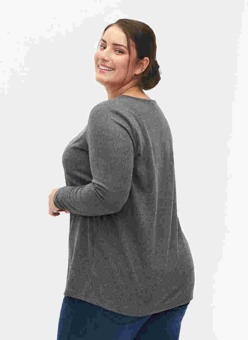 Bluse mit Strassbesatz und Rundhalsausschnitt, Dark Grey Melange, Model image number 1