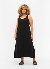Ärmelloses Kleid aus Baumwolle mit A-Linie, Black, Model