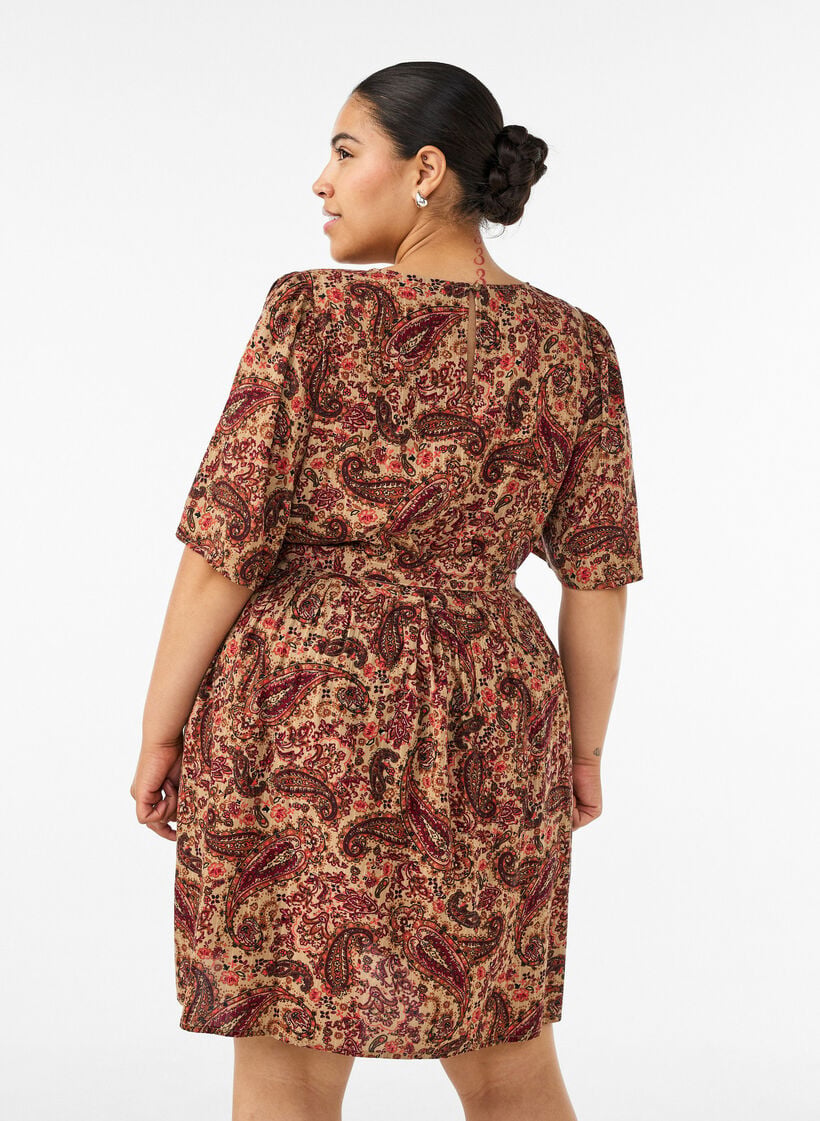 Kleid mit Paisleymuster und Bindeg&uuml;rtel, Braun, Model image number 2