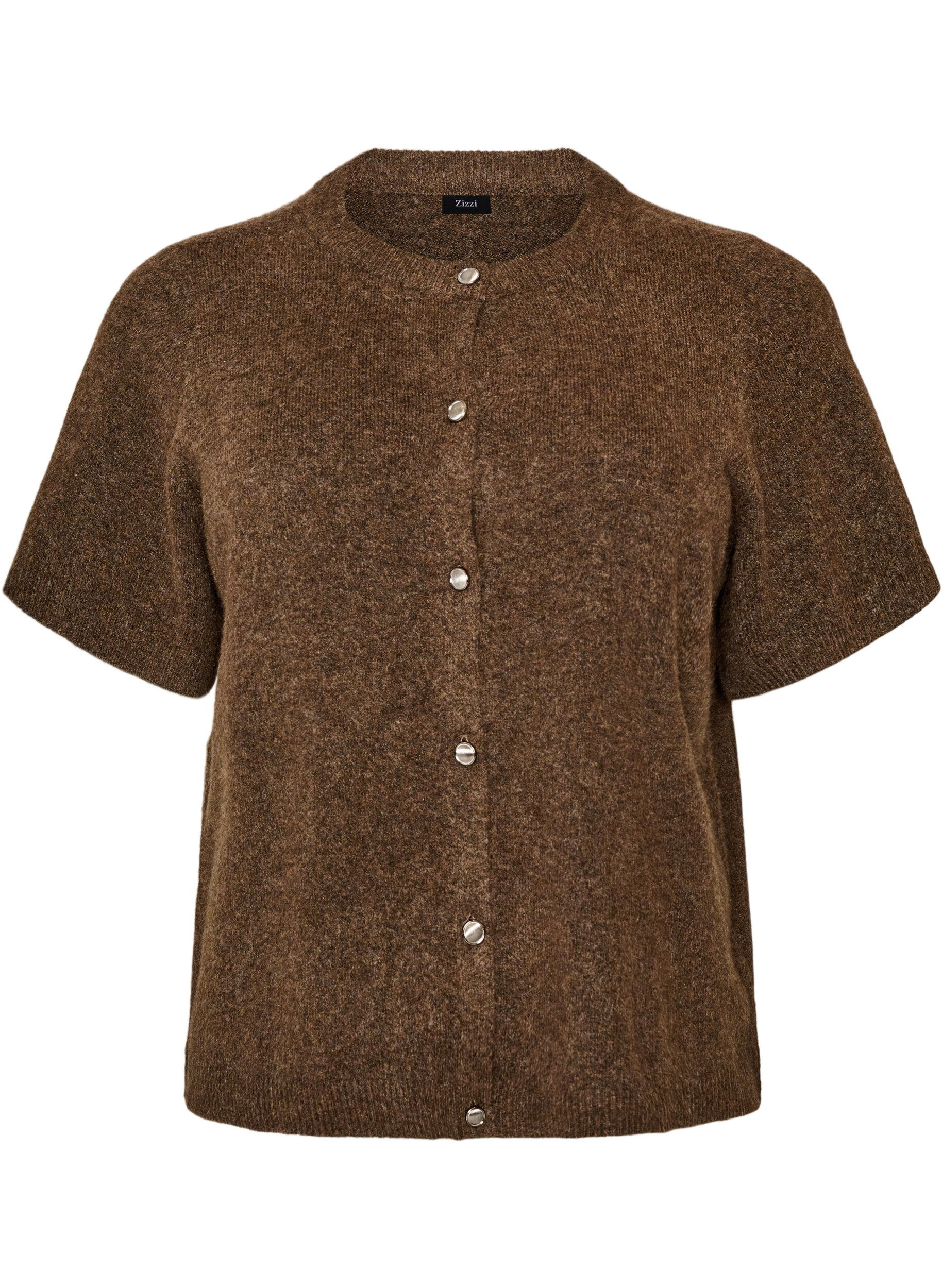ZizziStrickjacke mit kurzen &Auml;rmeln, Braun, Packshot image number 0