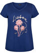 T-Shirt aus Baumwolle mit Frontprint und V-Ausschnitt, Blau, Packshot image number 0