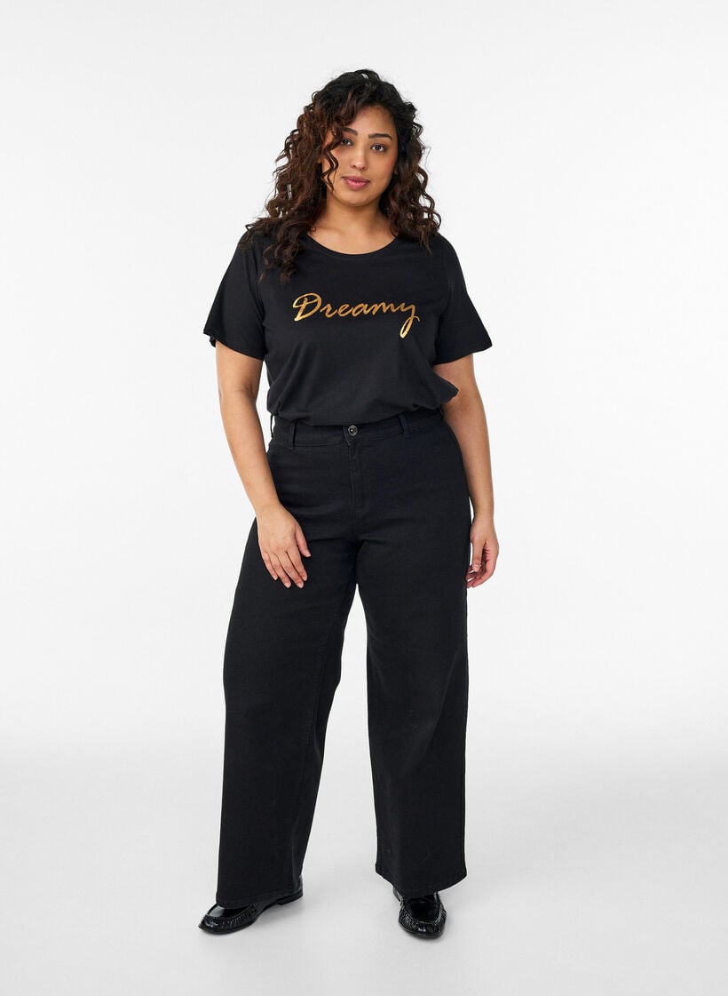 T-Shirt mit Print, Schwarz, Model image number 1